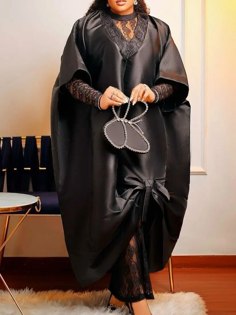 Elegant Two-Piece Shiny Lace Dress Set – African Style - Image 2