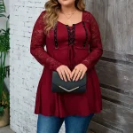 Women’s Plus Size Solid Lace Spliced Blouse