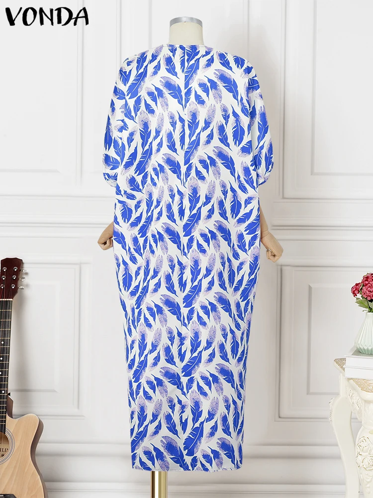 2025 VONDA Plus Size Autumn Printed Sundress – Bat-Wing Sleeve, 5XL - Image 5