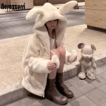 Women’s Oversized Fluffy Faux Fur Hoodie with Rabbit Ears – Nerazzurri