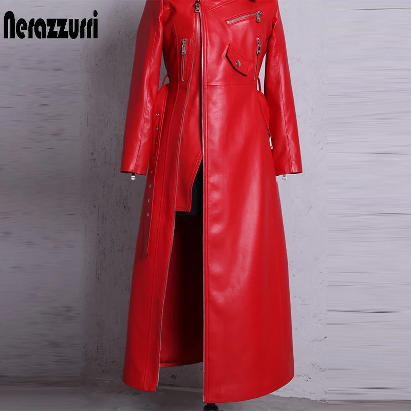 Nerazzurri Red & Black PU Leather Maxi Dress w/ Slash Neck (Women) - Image 4