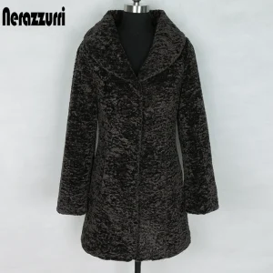 Soft Fluffy Black Faux‑Fur Coat – Tailored Slim Fit, 5XL‑6XL