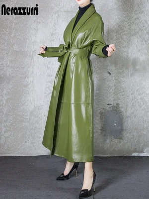 Women’s Extra Long Soft PU Leather Trench Coat – Nerazzurri