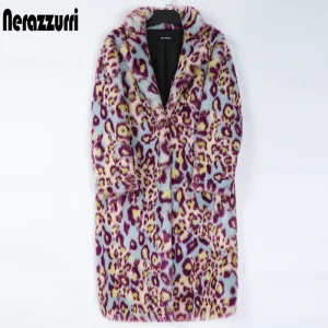 Women's Colorful Leopard Faux Fur Coat – Warm Winter Plus Size (5XL–7XL)