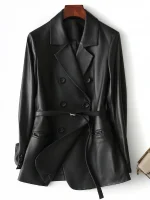 Nerazzurri Women’s Black Faux Leather Blazer with Belt – Plus Sizes 5XL to 7XL