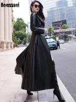 Nerazzurri Maxi Fit-and-Flare Faux Leather Trench Coat (Women)