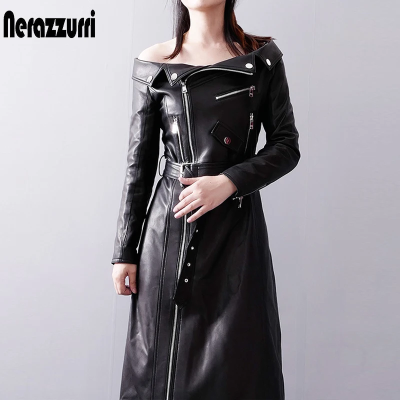 Nerazzurri Red & Black PU Leather Maxi Dress w/ Slash Neck (Women) - Image 3