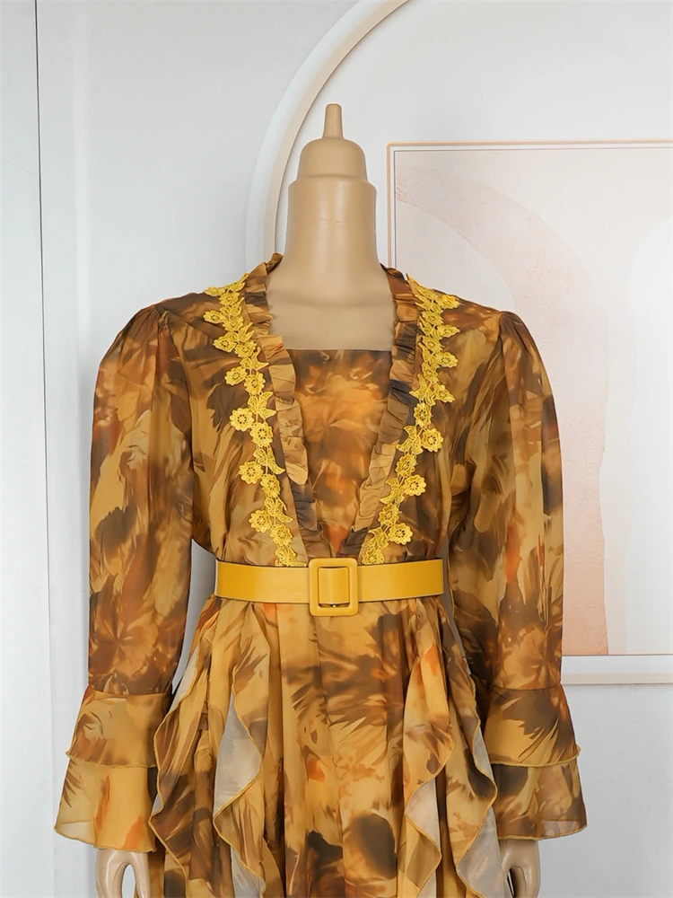 Elegant Ruffle Sleeve Chiffon Dress – African Floral Wedding Gown 2025 - Image 6