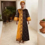 Plus Size African Embroidered Bazin Long Dress – 2025 Ankara Lace Robe