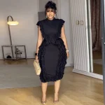 Elegant Sleeveless Ruffle Bodycon Midi Dress