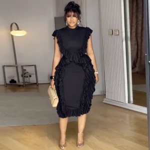 Elegant Sleeveless Ruffle Bodycon Midi Dress