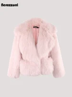 Women’s Short Pink Faux Fur Coat with Big Collar – Nerazzurri