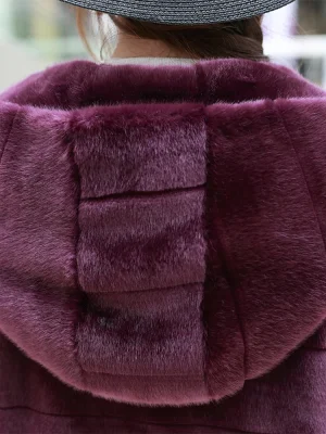 Nerazzurri Purple Faux Mink Fur Coat – Women’s Long Warm Winter Overcoat