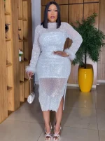 White African Sequin Dress – Plus Size 4XL Ankara Party Gown 2025