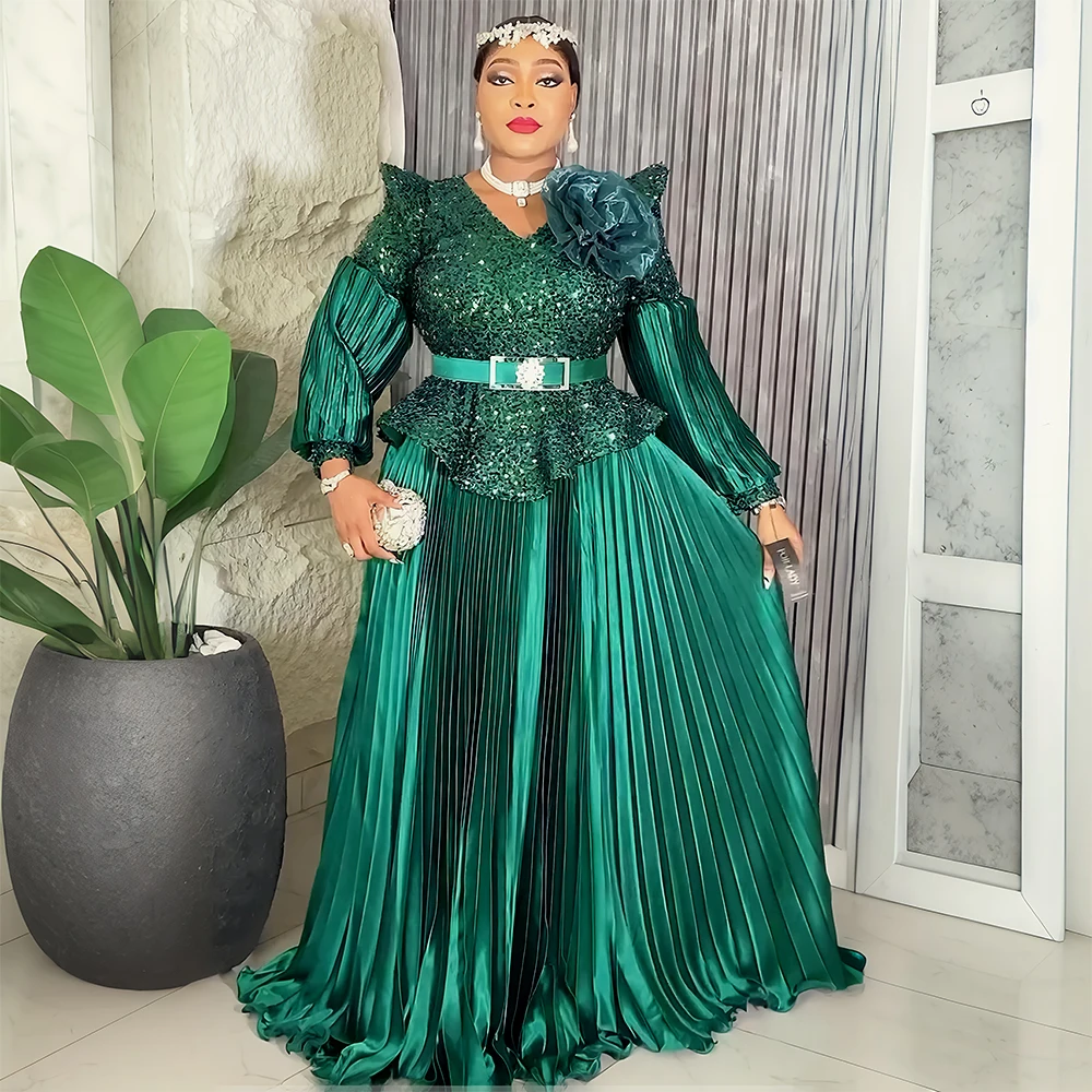 Elegant Plus Size African Sequin Evening Gown – Luxury Wedding Party Dress 2025