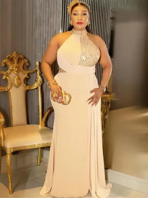 2025 Plus Size Dashiki Sequin Maxi Dress – Elegant African Wedding Gown