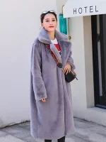Women’s Plus-Size Gray & Black Faux Fur Coat – Nerazzurri