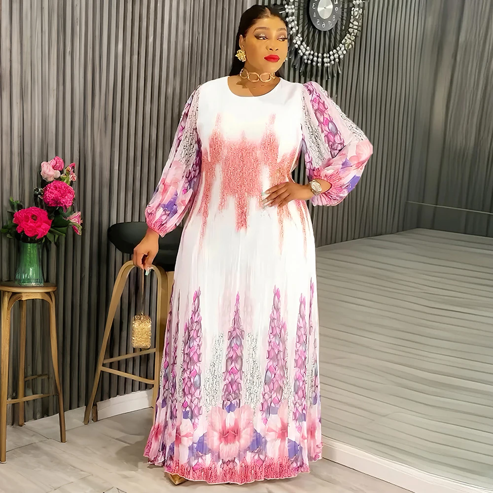 Long Sleeve Chiffon Dress – African Dashiki Print Kaftan for Party & Evening