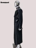 Long Black Faux Leather Trench Coat – Men’s Punk Luxury Streetwear