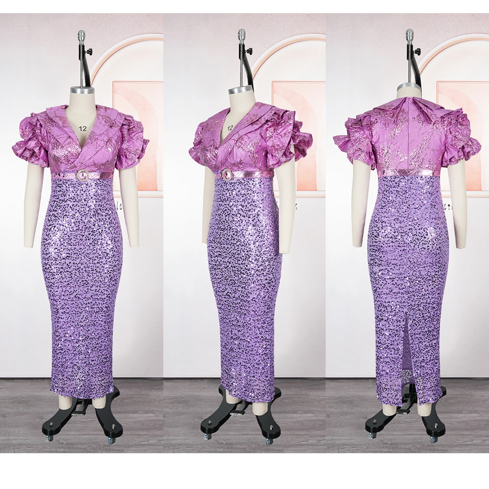 Plus Size African Luxury Sequin Evening Gown – Elegant Ankara Wedding Dress - Image 4