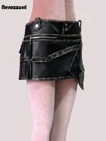 Distressed Black Faux Leather Mini Skirt – Asymmetrical High‑Waist Luxury
