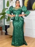 Elegant Plus Size African Sequin Evening Gown – Luxury Wedding Party Dress 2025