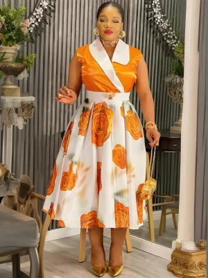 Elegant Ankara Dashiki Sleeveless Maxi Gown – Plus Size Evening Dress