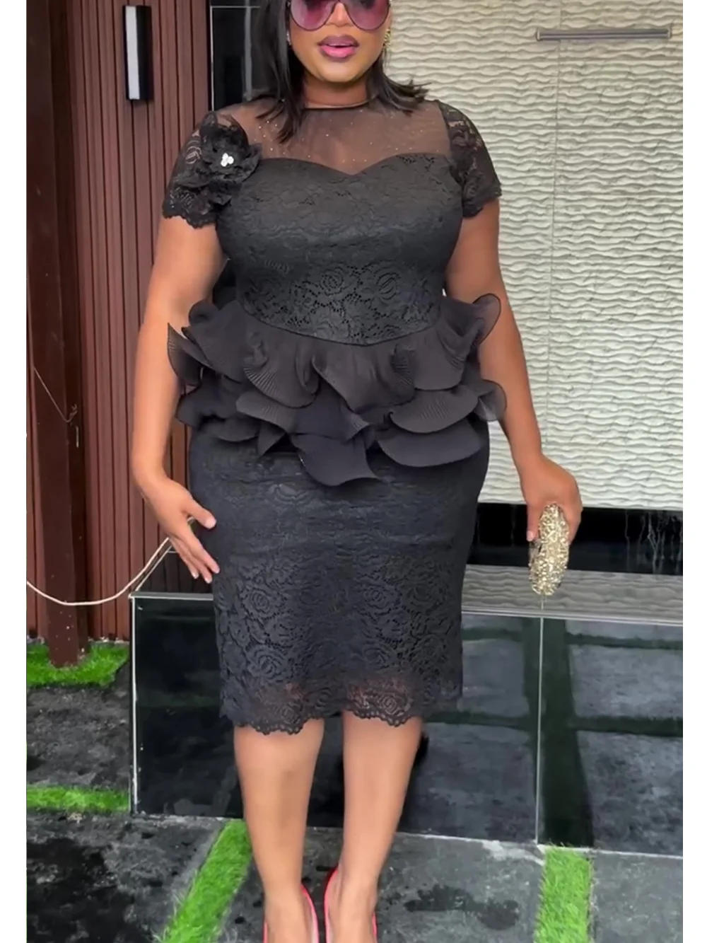 2025 African Lace Midi Dress – Elegant Wedding & Party Gown for Women - Image 2
