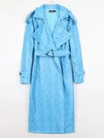 Colorful Snakeskin Patent‑Leather Trench Coat – Oversized Belted