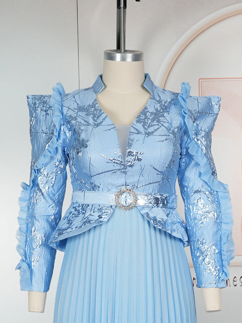Vintage Luxury Pleated Long Sleeve Dress – Wedding & Party Kaftan with African Dashiki - Image 6