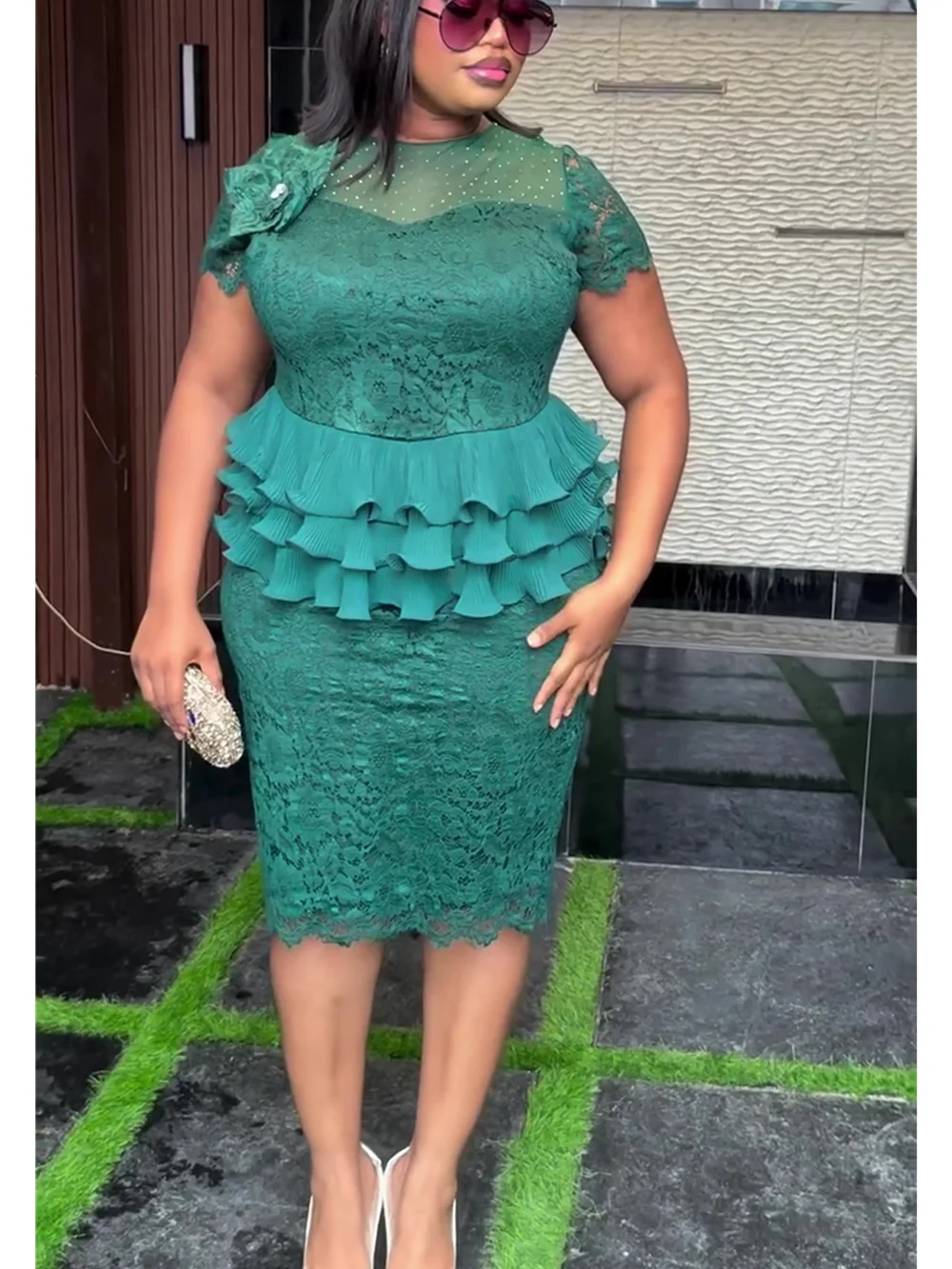 2025 African Lace Midi Dress – Elegant Wedding & Party Gown for Women - Image 3