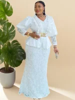 Luxury Lace Mermaid Dress – Dubai Kaftan Style African Maxi Gown 2025