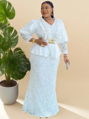 Luxury Lace Mermaid Dress – Dubai Kaftan Style African Maxi Gown 2025