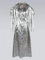 Women's Shiny Patent Faux Leather Maxi Coat – Silver/Gold, Hooded & Elegant