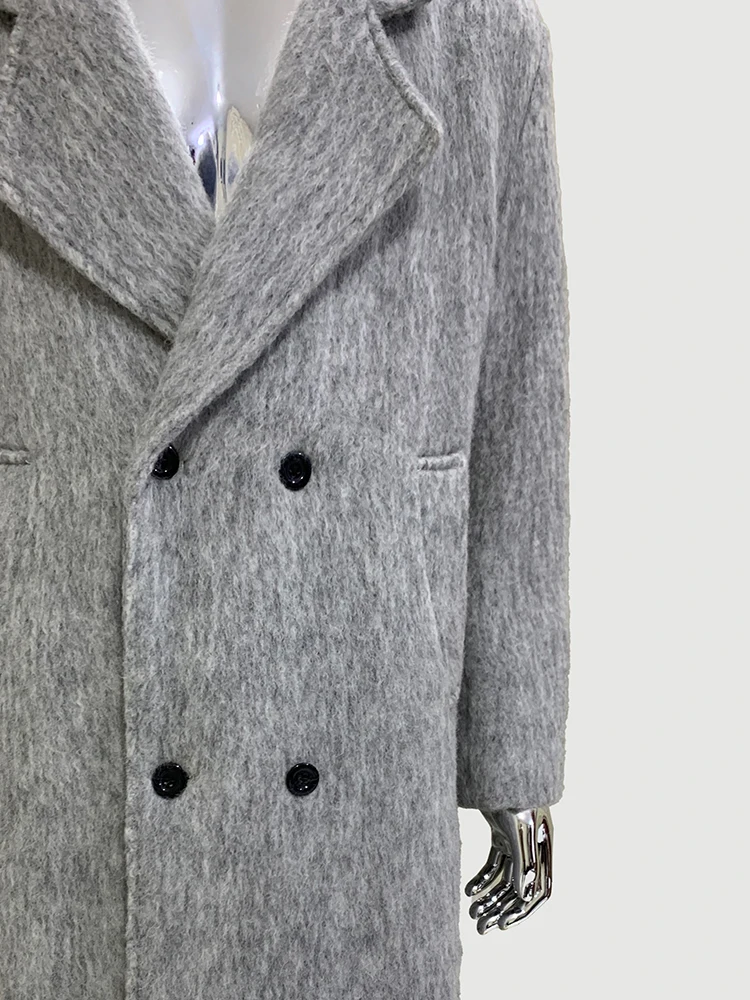 Nerazzurri Thickened Double‑Breasted Gray Woolen Overcoat (Men) - Image 6