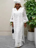 Plus Size White Lace 2PCS Set – African Dubai Turkey Wedding Abaya