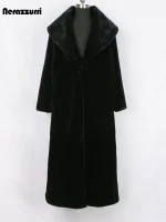 Women's Extra Long Black Faux Fur Coat – Elegant Plus Size Overcoat (6XL–7XL)