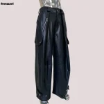 Baggy Black Faux Leather Cargo Pants – Men’s Wide-Leg Luxury Streetwear