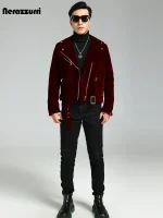 Nerazzurri Burgundy & Black Velvet Moto Jacket (Men)