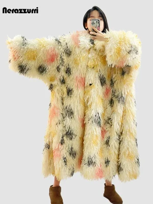 Women’s Oversized Multicolored Faux Fur Coat – Nerazzurri