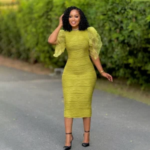 African Fashion Ruffle Sleeve Bodycon Dress for Women