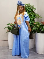 Traditional African Embroidered Bazin Kaftan – Wedding & Evening Dress