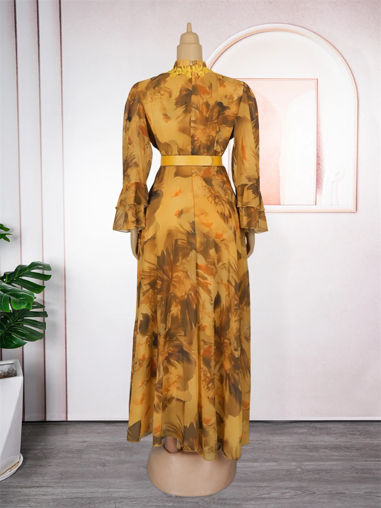 Elegant Ruffle Sleeve Chiffon Dress – African Floral Wedding Gown 2025 - Image 5