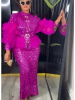 Plus Size 2-Piece Dashiki Ankara Set – Sequin Top & Skirt Outfit for Weddings