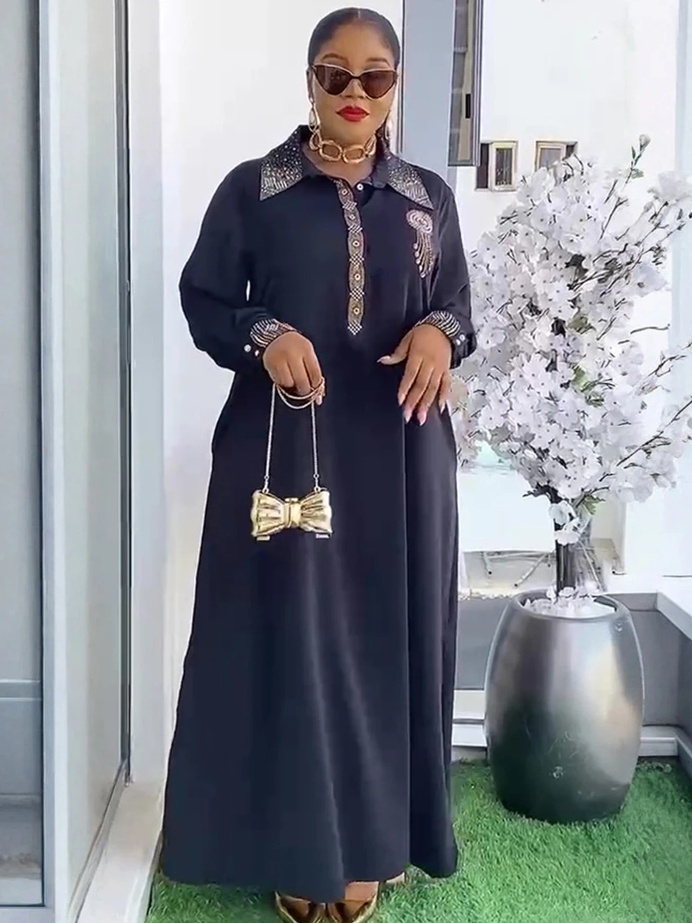 2025 Autumn Long Sleeve Chiffon Maxi Dress – African & Dubai Kaftan
