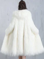 Nerazzurri White & Black Shaggy Faux Fur Cocoon Coat – Women’s Warm Hooded Jacket