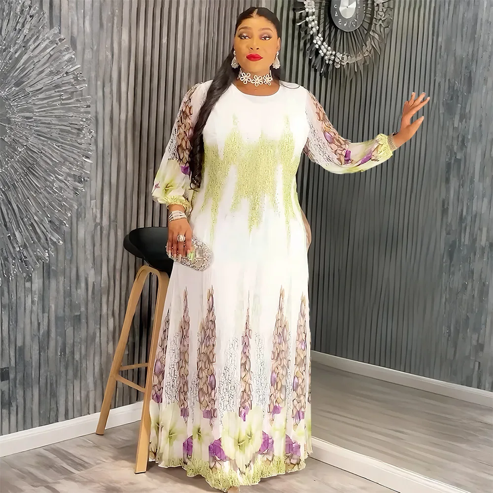 Long Sleeve Chiffon Dress – African Dashiki Print Kaftan for Party & Evening - Image 2