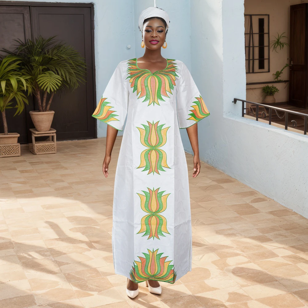 Plus Size African Dashiki & Ankara Embroidered Robe – 2025 Wedding Party Dress