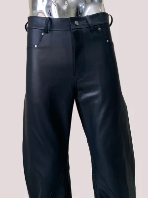 Mauroicardi Black PU Leather Belted Punk Pants for Men