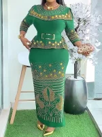 Luxury Crystal Bodycon Maxi Dress – African Dashiki Ankara Wedding & Party Kaftan